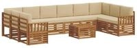 vidaXL Gartenlounge-Set Outdoor-Sofagarnitur 11 pcs Natur und Beige Massivholz,