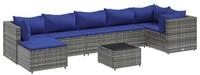 vidaXL Gartenlounge-Set 8-tlg. Garten-Lounge-Set mit Kissen Grau Poly Rattan,...