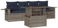 vidaXL Gartenlounge-Set 5-teiliges Gartensofa-Set mit Kissen, grau, Polyrattan,