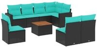 vidaXL Gartenlounge-Set 9-tlg. Garten-Sofagarnitur mit Kissen Schwarz Poly...