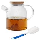 relaxdays Teekanne Glas mit Bambusdeckel, 1,8 Liter