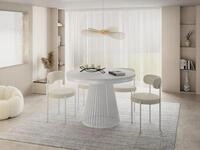 WFL GROUP Esstisch Naro White ausziehbar rund modern mit wei&szlig;en Metallbeinen...