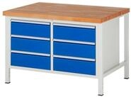 RAU Werkbank Werkbank 1250x900x840-1040mm 6xSchublade-TA lichtgrau/enzianblau