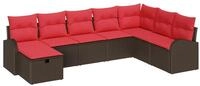 vidaXL Loungesofa Sofa Set mit Kissen mit Speicher Braun und Rot Poly-Rattan, 8...