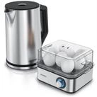 Arendo Fr&uuml;hst&uuml;cks-Set (2-tlg), Edelstahl Wasserkocher 1,5l, 8er Eierkocher,...