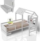 Juskys Kinderbett Yari, 90x200 cm, Hausoptik, Schreibtisch, 3 - 10 Jahre, Holz