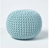 Homescapes Pouf Runder Strickpouf 100% Baumwolle, hellblau