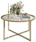 Lookway Couchtisch CIRI-X runder Couchtisch mit Glasplatte und goldenem Gestell...