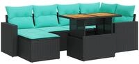 vidaXL Gartenlounge-Set 7-tlg. Garten-Sofagarnitur mit Kissen Schwarz Poly...