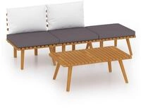 vidaXL Gartenlounge-Set 4-tlg. Garten-Lounge-Set mit Kissen Massivholz, (1-tlg)