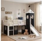 Homestyle4u Hochbett 90x200 cm Kinderbett Wei&szlig; mit Vorhang Kinder Treppe Leiter