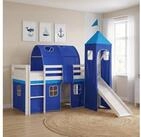 Homestyle4u Hochbett Kinderbett 90x200 Spielbett Jungen Wei&szlig; Blau Rutsche...