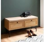 FINEBUY Schuhbank FB104622 Flurbank 100 cm Sitzbank Rattan Schuhregal Eiche
