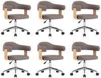 vidaXL Esszimmerstuhl Drehbare Esszimmerst&uuml;hle 6 Stk. Taupe Bugholz und Stoff...