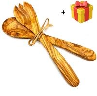 Olivenholz-erleben Salatbesteck Salatbesteck mittel mit Bastband (Set, 2-tlg., 1x