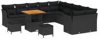 vidaXL Loungesofa Gartensofa-set mit Kissen 13 pcs Schwarz Poly-Rattan, 13 Teile