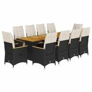 vidaXL Gartenlounge-Set 11-tlg. Garten-Bistro-Set mit Kissen Schwarz Poly...