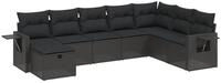 vidaXL Gartenlounge-Set 8-tlg. Garten-Sofagarnitur mit Kissen Schwarz Poly...