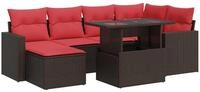 vidaXL Gartenlounge-Set 7-tlg. Garten-Sofagarnitur mit Kissen Braun Poly Rattan,