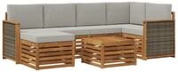 vidaXL Gartensofa Ecksofa Set mit Kissen 6 pcs Nat&uuml;rlich und Hellgrau, 6 Teile