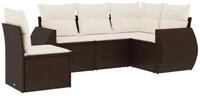 vidaXL Gartenlounge-Set 5-tlg. Garten-Sofagarnitur mit Kissen Braun Poly Rattan,