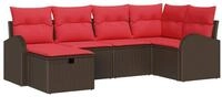 vidaXL Loungesofa Sofa Set mit Kissen 6 pcs Braun und Rot Poly-Rattan, 6 Teile