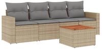 vidaXL Gartenlounge-Set 5-tlg. Garten-Sofagarnitur mit Kissen Beige Poly Rattan,