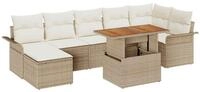 vidaXL Gartenlounge-Set Garten-Sofa-Set mit Speicher 8 pcs Beige Poly Rattan,...