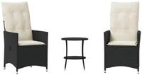 vidaXL Gartenlounge-Set 3-tlg. Bistro-Set mit Kissen Schwarz Poly Rattan,...