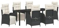 vidaXL Gartenlounge-Set Garten Essgruppe mit Kissen 7 pcs Schwarz Poly-Rattan,