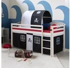 Homestyle4u Hochbett 90x200 cm Kinderbett Wei&szlig; mit Vorhang Kinder Treppe Leiter