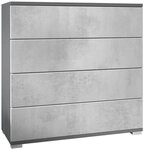 Vladon Kommode Pavos V3 (Sideboard, mit 4 Schubladen), Anthrazit matt/Beton Oxid