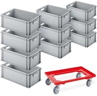 BRB-Lagertechnik Aufbewahrungsbox 10x Euro-Beh&auml;lter PLUS Transportroller,