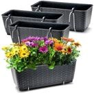 BigDean Blumenkasten 4x Bew&auml;sserungssystem + Halterung Rattan-Optik Anthrazit