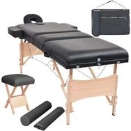 vidaXL Massageliege Massageliege 3-Zonen mit Hocker Klappbar 10 cm Sitz Schwarz