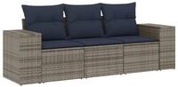 vidaXL Sofaelement 3-teiliges Gartensofa-Set mit Kissen, grau, Polyrattan (1 St)