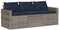 vidaXL Loungesofa Gartensofa mit Kissen 3-Sitzer Grau Poly Rattan, 1 Teile