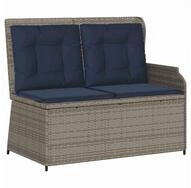 vidaXL Gartenlounge-Set Gartenbank mit Kissen Grau und Marineblau Poly-Rattan,