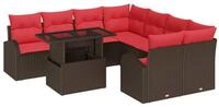 vidaXL Loungesofa Garten-Sofa-Set mit Kissen mit Speicher 9 pcs Braun Poly...