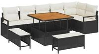 vidaXL Gartenlounge-Set Garten-Sofa-Set mit Kissen 9 pcs Schwarz Poly Rattan,...