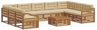 vidaXL Gartenlounge-Set Outdoor-Sofagarnitur 10 pcs Natur und Beige Massivholz,