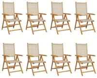 vidaXL Gartenstuhl Gartenstuhl Verstellbar 8 Stk. Beige Poly Rattan Massivholz...