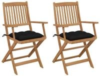 vidaXL Gartenstuhl Klappbare Gartenst&uuml;hle 2 Stk. mit Kissen Massivholz (2 St)