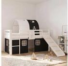 Homestyle4u Hochbett 90x200 cm Kinderbett Wei&szlig; mit Vorhang Kinder Treppe Leiter