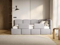 Selsey Kinderbett CLOUDY, Eck-Kopfteil, Matratze & Stauraum, Easy-Clean-Velours,