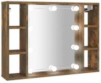 vidaXL Badezimmerspiegelschrank Spiegelschrank mit LED R&auml;uchereiche 76x15x55 cm