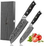 Wakoli Messer-Set Nitoko 2er Set Damast Profi Santoku K&uuml;chenmesser Full Tang...