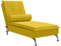 vidaXL Chaiselongue Massage-Chaiselongue mit Nackenrolle Gelb Samt, 1 Teile