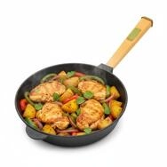 BIG-PAN Bratpfanne &Oslash;24cm Gusseisenpfanne 6 cm hoch mit Holzgriff Pfanne aus