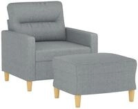 vidaXL Sofa Sessel mit Hocker Hellgrau 60 cm Stoff